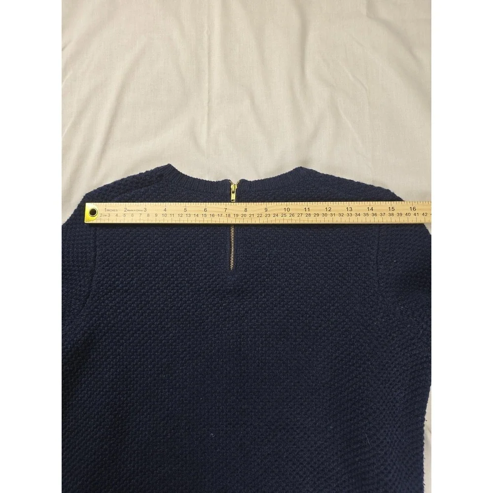 J.Crew Sweater Womens Small Navy Wool Shirttail‎ Hem Back Zip Layered Crewneck